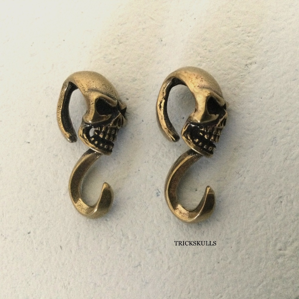 Skull Hooks Brass S Hooks Lot of 2 Copper Alloy Skulls Hook Retro DIY Crafts